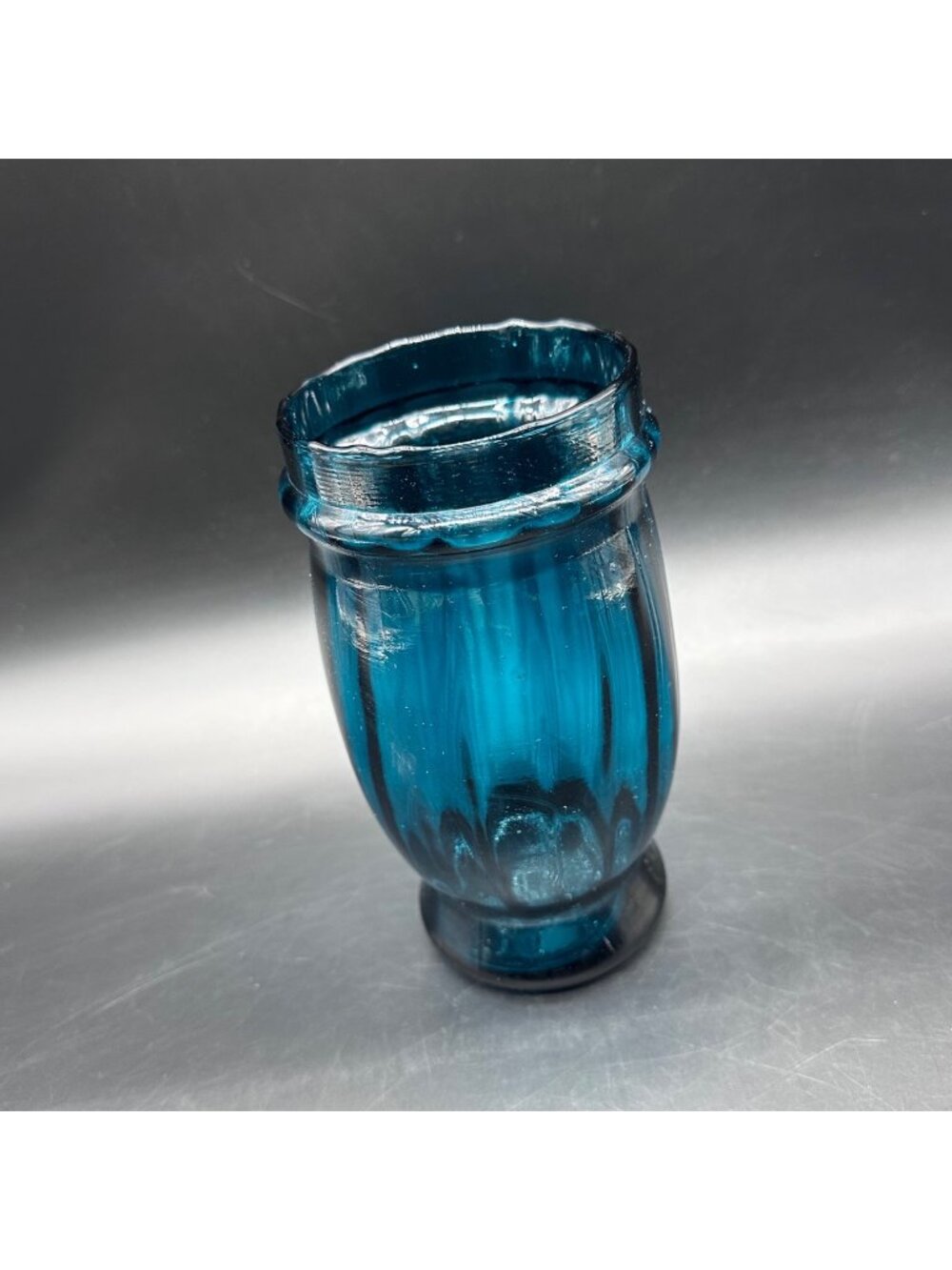 Vintage Empoli Blue Glass Vase Italy Dark Turquoise Retro Italian Mid Century
